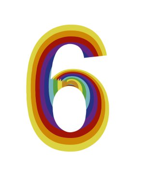 Gökkuşağının renkleri ve derinlik etkisi olan 6 sayısının dizaynı ile illüstrasyon