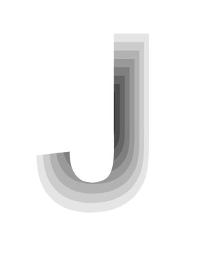 Gradyan gri renkli ve derinlik efektli J harfinin dizaynı ile illüstrasyon