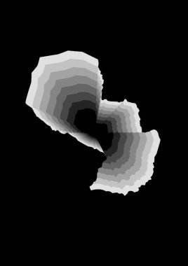 Gri renk ve siyah arkaplan ile Paraguay haritasının katmanlı dijital çizimi