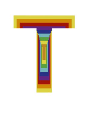 Gökkuşağının renkleri ve derinlik etkisiyle T harfinin dizaynı ile illüstrasyon