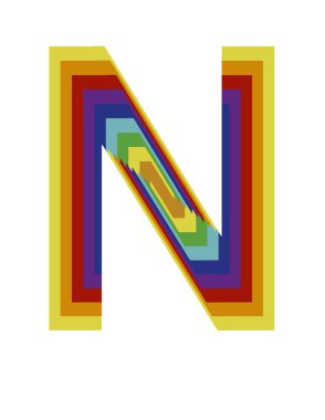 Gökkuşağının renkleri ve derinlik etkisiyle N harfinin dizaynı ile illüstrasyon