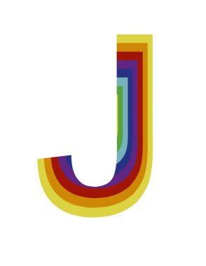 Gökkuşağının renkleri ve derinlik etkisiyle J harfinin dizaynı ile illüstrasyon