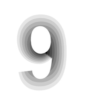 Gradyan gri renkleri ve derinlik etkisi olan 9 sayısının dizaynı ile illüstrasyon