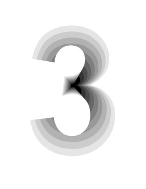 Gradyan gri renkleri ve derinlik etkisi olan 3 sayısının dizaynı ile illüstrasyon