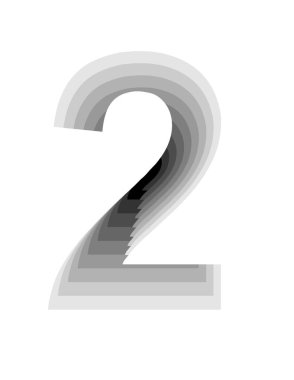 Gradyan gri renkleri ve derinlik etkisi olan 2 sayısının dizaynı ile illüstrasyon