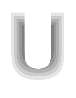 Gradyan gri renkli ve derinlik efektli U harfinin dizaynı ile illüstrasyon
