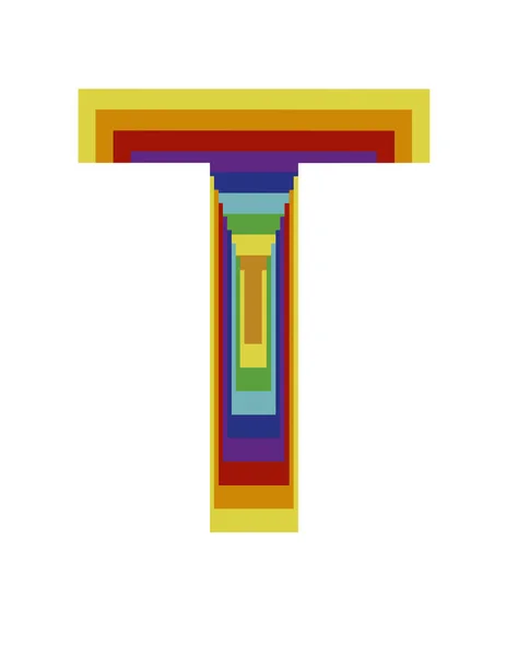 用彩虹的颜色和深度效果来说明字母T的设计 — 图库照片