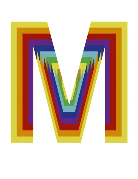 用彩虹的颜色和深度效果来说明字母M的设计 — 图库照片