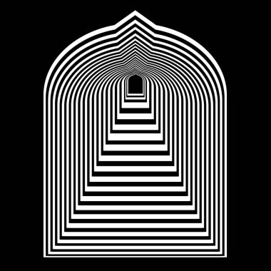 Siyah ve beyaz çizgilerle soyut çizimler bir koridor oluşturuyor