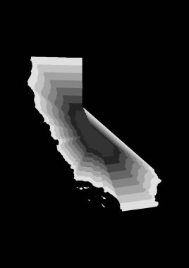 Kaliforniya Eyaleti haritasının gri renk ve siyah arkaplan ile katmanlı dijital çizimi