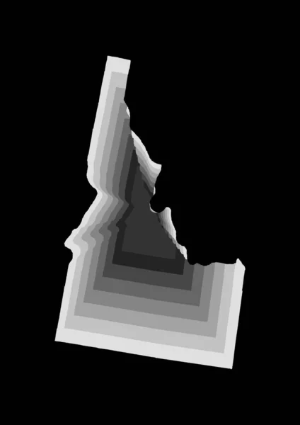 グレーのグラデーション色と黒の背景でアイダホ州の地図のレイヤードデジタルイラスト — ストック写真