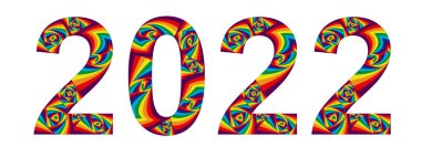 Gökkuşağı renkleri ve spiral efektlerle soyut tarzda 2022 numara