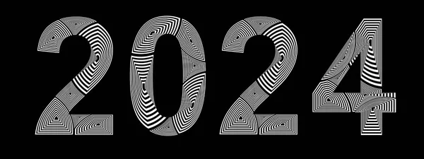 Numéro 2024 Dans Style Abstrait Avec Des Lignes Noir Blanc — Photo