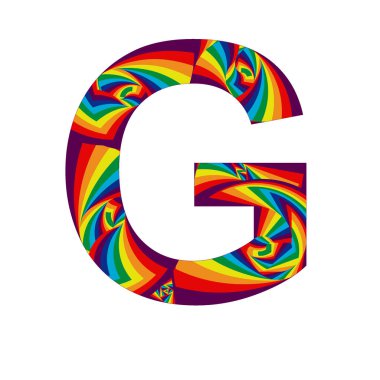 Gökkuşağı rengi ve spiral efektli soyut G harfi
