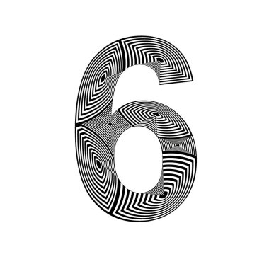 soyut tarzda 6 numara, katmanlı siyah ve beyaz renkli çizgiler