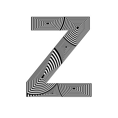 Katmanlı siyah ve beyaz renkli çizgilerle, soyut biçimdeki Z harfi