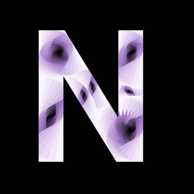 Soyut tarzda N harfi mor renk ve spiral efektlerle