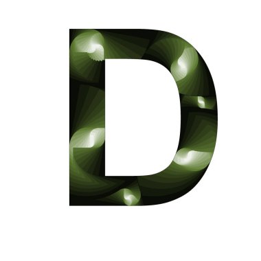 Yeşil renk ve spiral efektli soyut biçimli D harfi