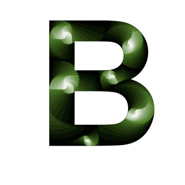 Yeşil gradyan renkleri ve spiral efektleri olan soyut B harfi