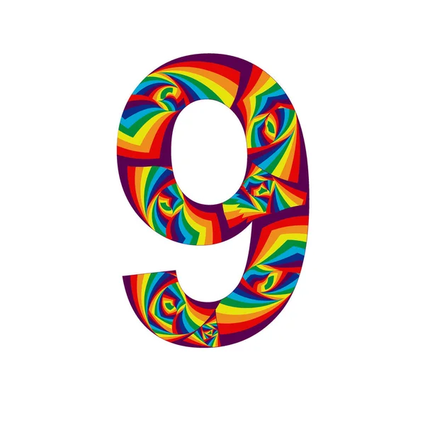 Gökkuşağı renkleri ve spiral efektlerle soyut tarzda 9 numara