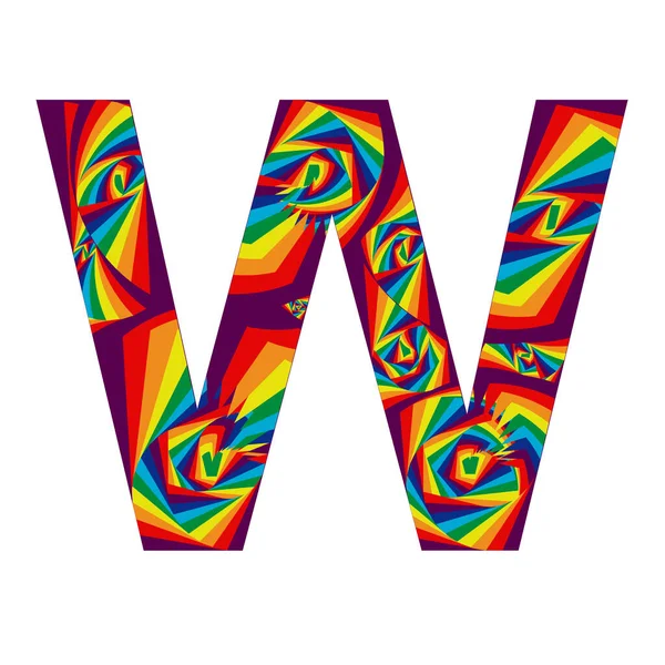 带有彩虹色和螺旋形效果的抽象型字母W — 图库照片