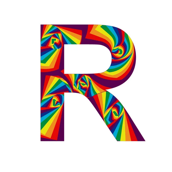 带有彩虹色和螺旋形效果的抽象型字母R — 图库照片