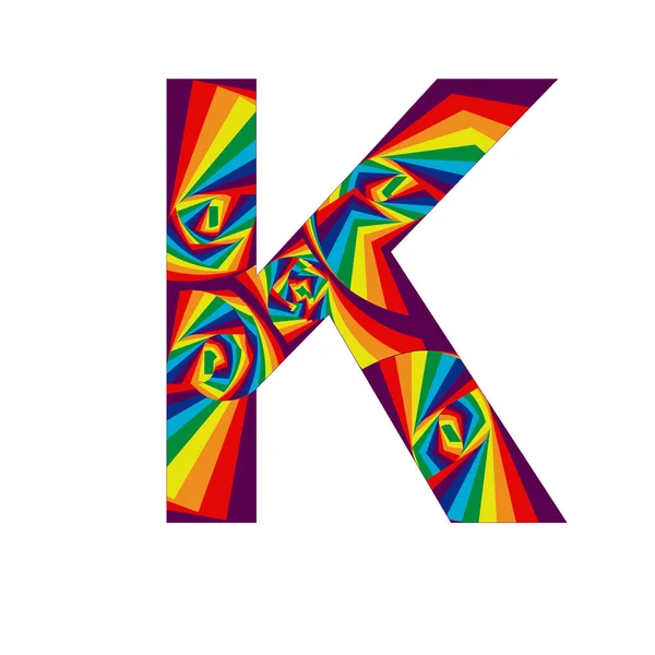 虹色とスパイラル効果を持つ抽象的なスタイルの文字K — ストック写真
