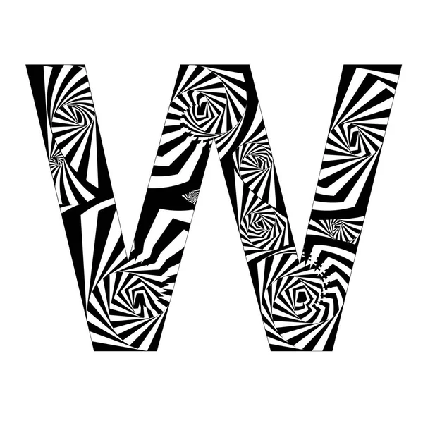 字母W 抽象风格 螺旋形效果 黑色和白色 — 图库照片