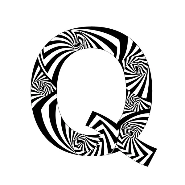 字母Q 抽象风格 螺旋形效果 黑色和白色 — 图库照片