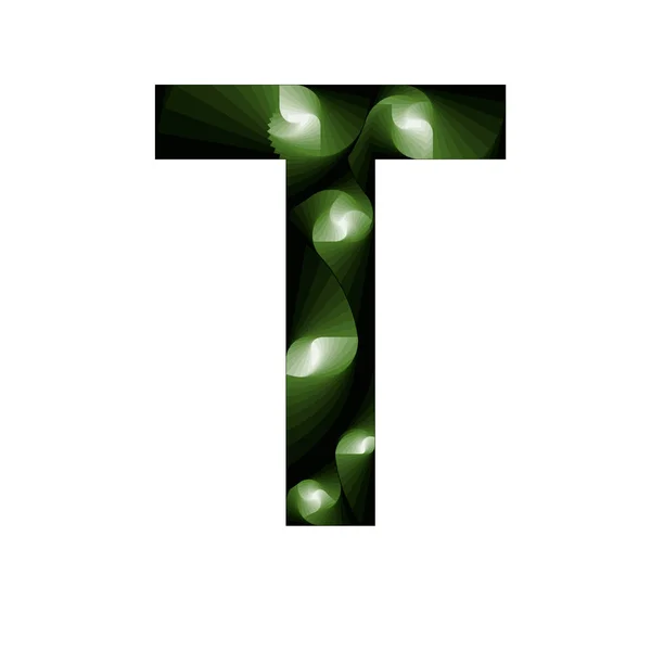 带有绿色渐变色和螺旋形效果的抽象型字母T — 图库照片