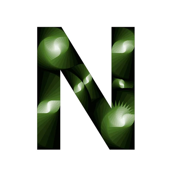 緑のグラデーションとスパイラル効果を持つ抽象的なスタイルの文字N — ストック写真