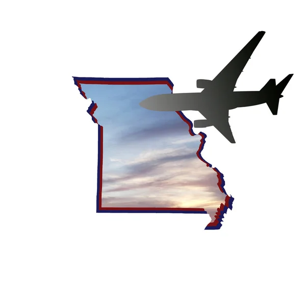 Illustration Silhouette Airplane Map State Missouri Image Sky — Stock Photo, Image