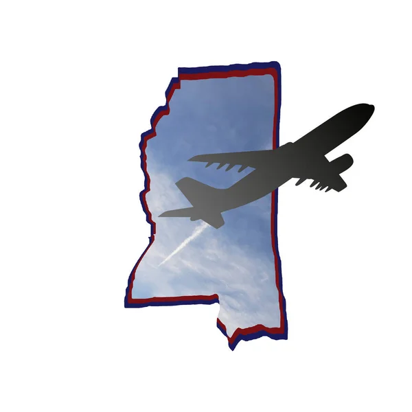 Illustration Der Silhouette Eines Flugzeugs Auf Der Karte Des Staates — Stockfoto