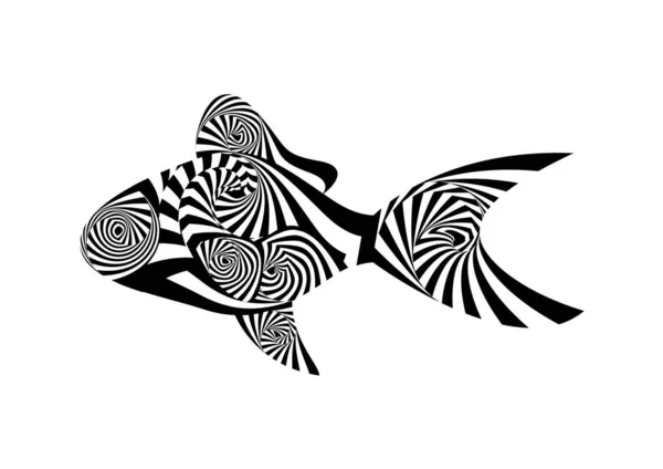 Illustration Dessin Abstrait Avec Des Lignes Noires Blanches Formant Poisson — Photo