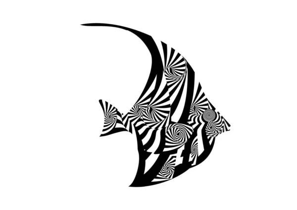 Ilustración Diseño Abstracto Con Líneas Blanco Negro Formando Pez Tropical — Foto de Stock