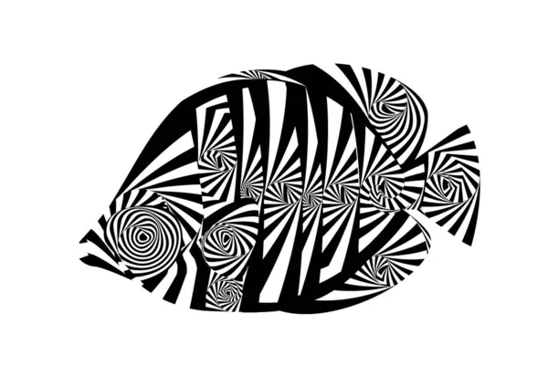 Siyah Beyaz Çizgilerin Tropikal Bir Balık Oluşturduğu Soyut Bir Tasarım — Stok fotoğraf