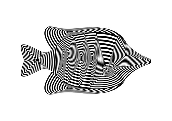 Illustration Dessin Abstrait Avec Des Lignes Noires Blanches Formant Poisson — Photo