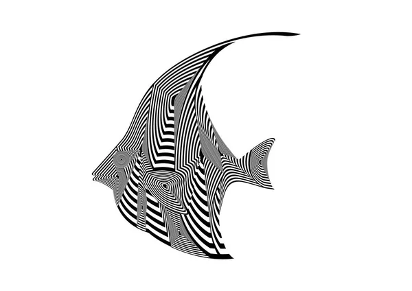 Illustration Dessin Abstrait Avec Des Lignes Noires Blanches Formant Poisson — Photo