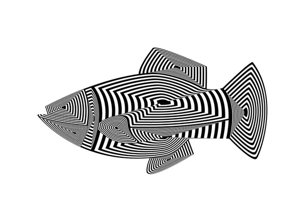 Siyah ve beyaz çizgilerin tropikal bir balık oluşturduğu soyut bir tasarım.