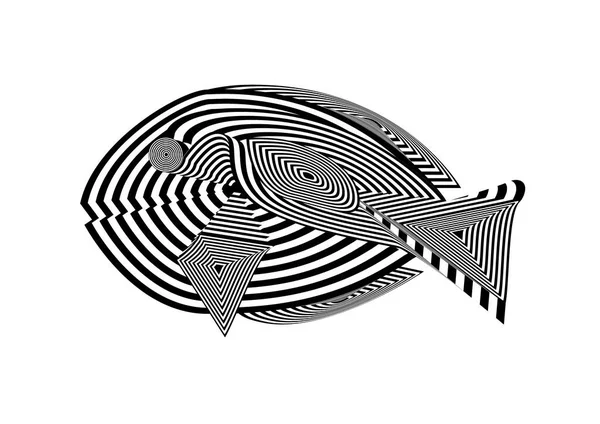 Illustration Dessin Abstrait Avec Des Lignes Noires Blanches Formant Poisson — Photo