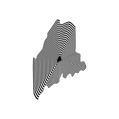 Siyah ve beyaz çizgileri olan Maine State haritasının soyut biçim çizimi