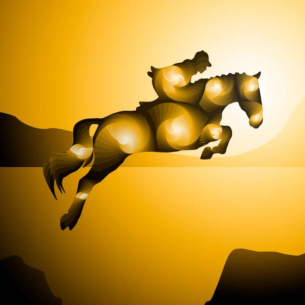 Cyfrowa Ilustracja Abstrakcyjną Konstrukcją Sylwetki Konia Żółtym Kolorze Gradientu — Zdjęcie stockowe