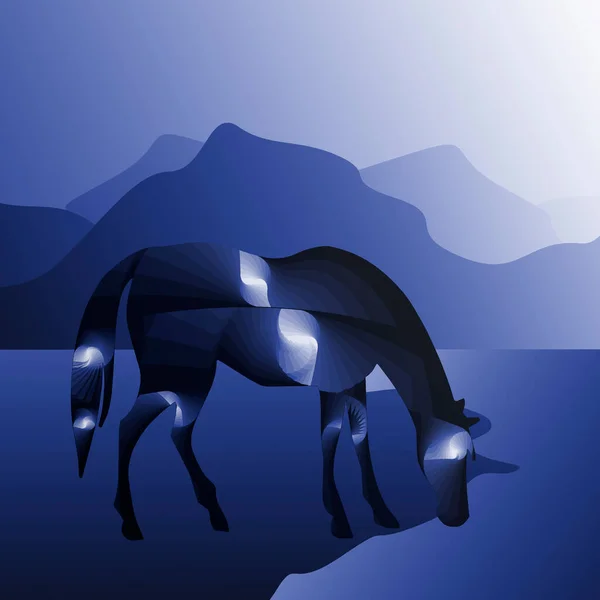 Cyfrowa Ilustracja Abstrakcyjną Konstrukcją Sylwetki Konia Fioletowym Kolorze Gradientowym — Zdjęcie stockowe