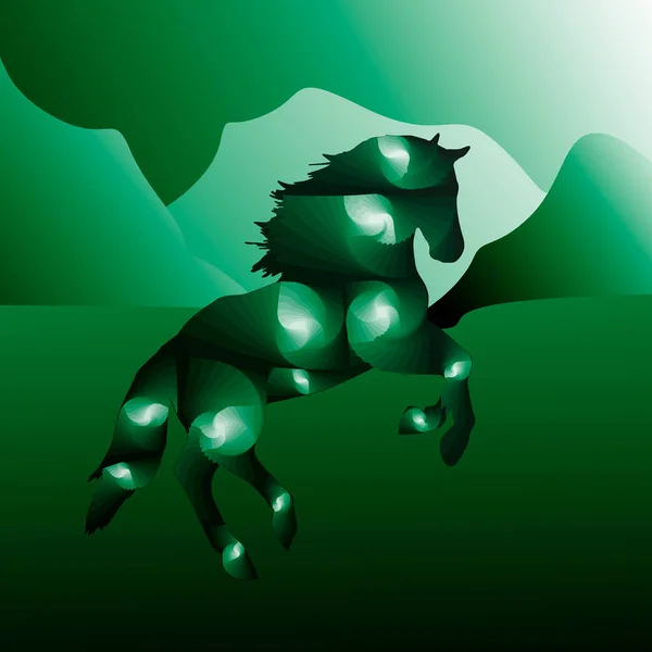 緑のグラデーションの馬のシルエットを抽象的にデザインしたデジタルイラスト — ストック写真