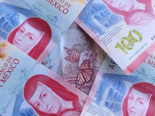 Přístup Mexickým Bankovkám Velikosti 100 Pesos — Stock fotografie