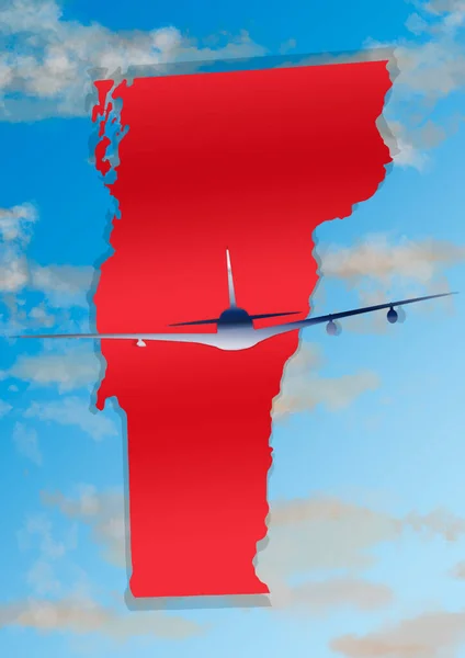 Illustratie Met Het Silhouet Van Een Vliegtuig Kaart Van Staat — Stockfoto