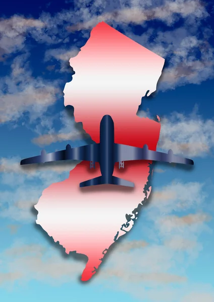 Illustrazione Con Silhouette Aereo Mappa Dello Stato Del New Jersey — Foto Stock