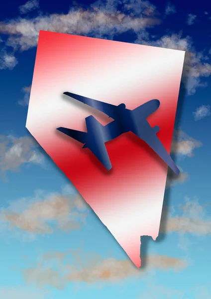Illust Com Silhueta Avião Mapa Estado Nevada Fundo Com Céu — Fotografia de Stock