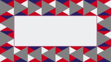 Canlandırılmış soyut çerçeve tasarımı ve kırmızı, beyaz ve mavi renkli geometrik şablon biçimi ile arkaplan