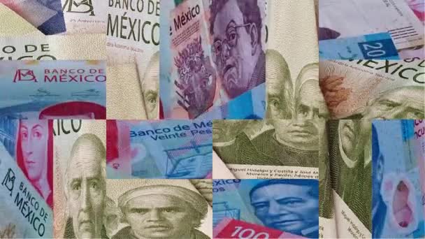 Fondo Animado Con Estilo Rompecabezas Fotos Dinero Mexicano — Vídeos de Stock